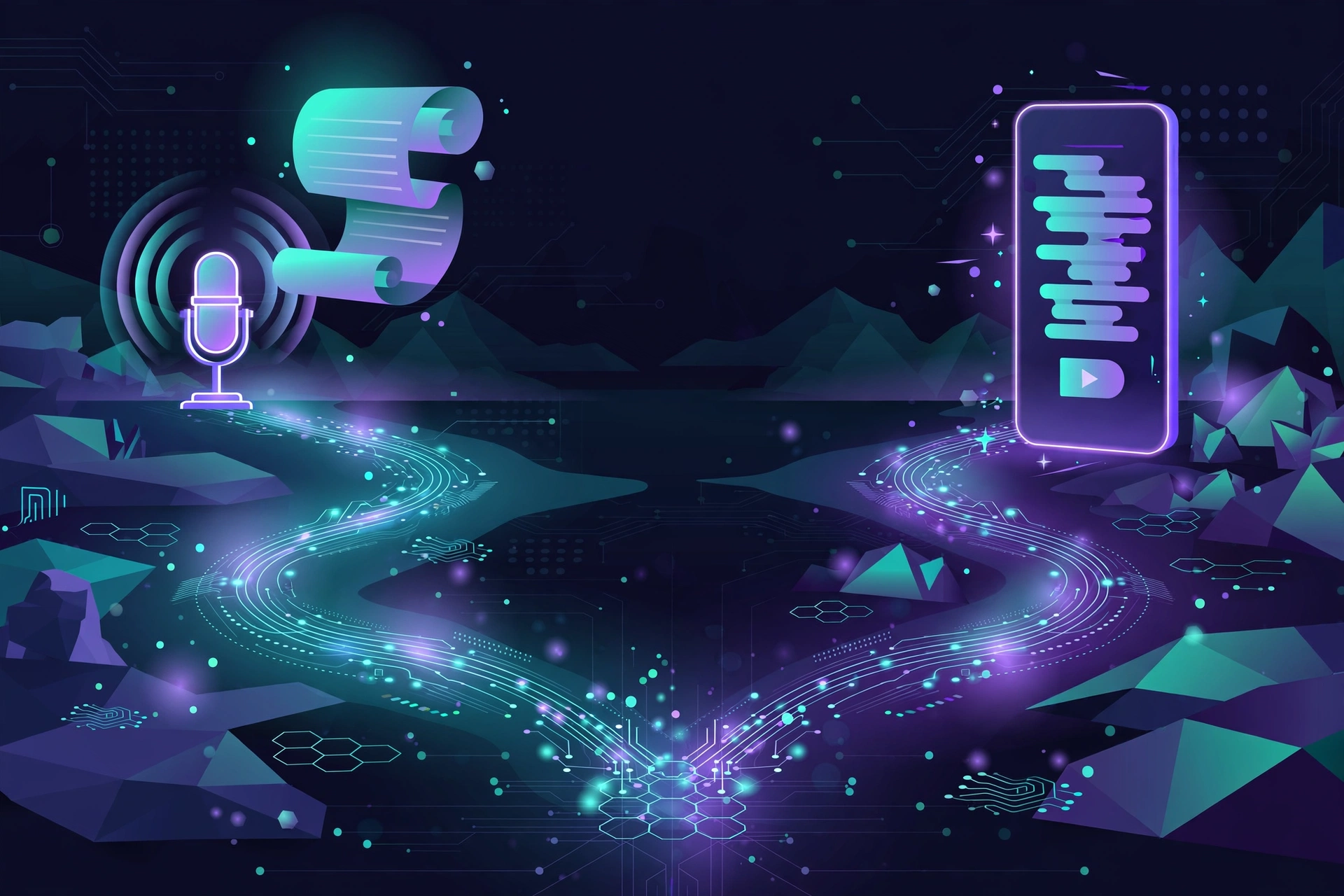 Descript text editing versus CapCut short-form creation – editorial illustration of two diverging creator paths