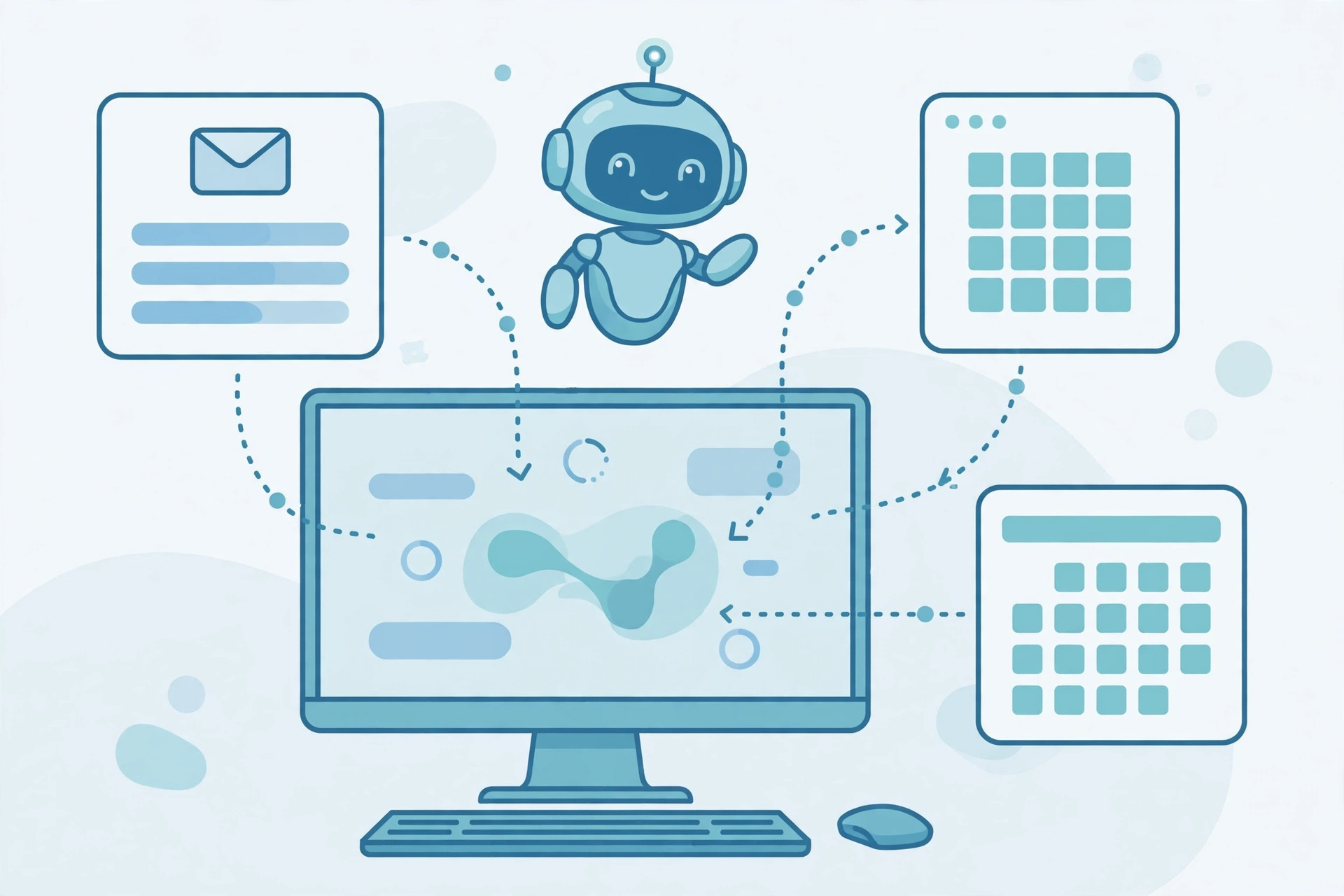 IrisGo review – editorial illustration of an AI operating system automating desktop workflows across apps
