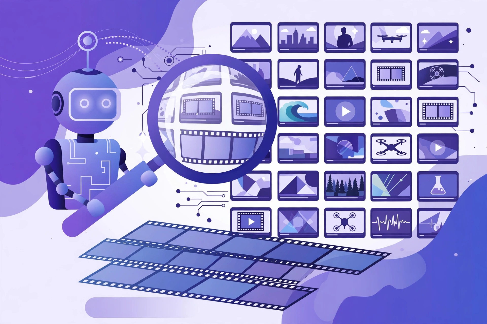 Jockey by TwelveLabs review – editorial illustration of an AI agent searching a video library with natural language queries
