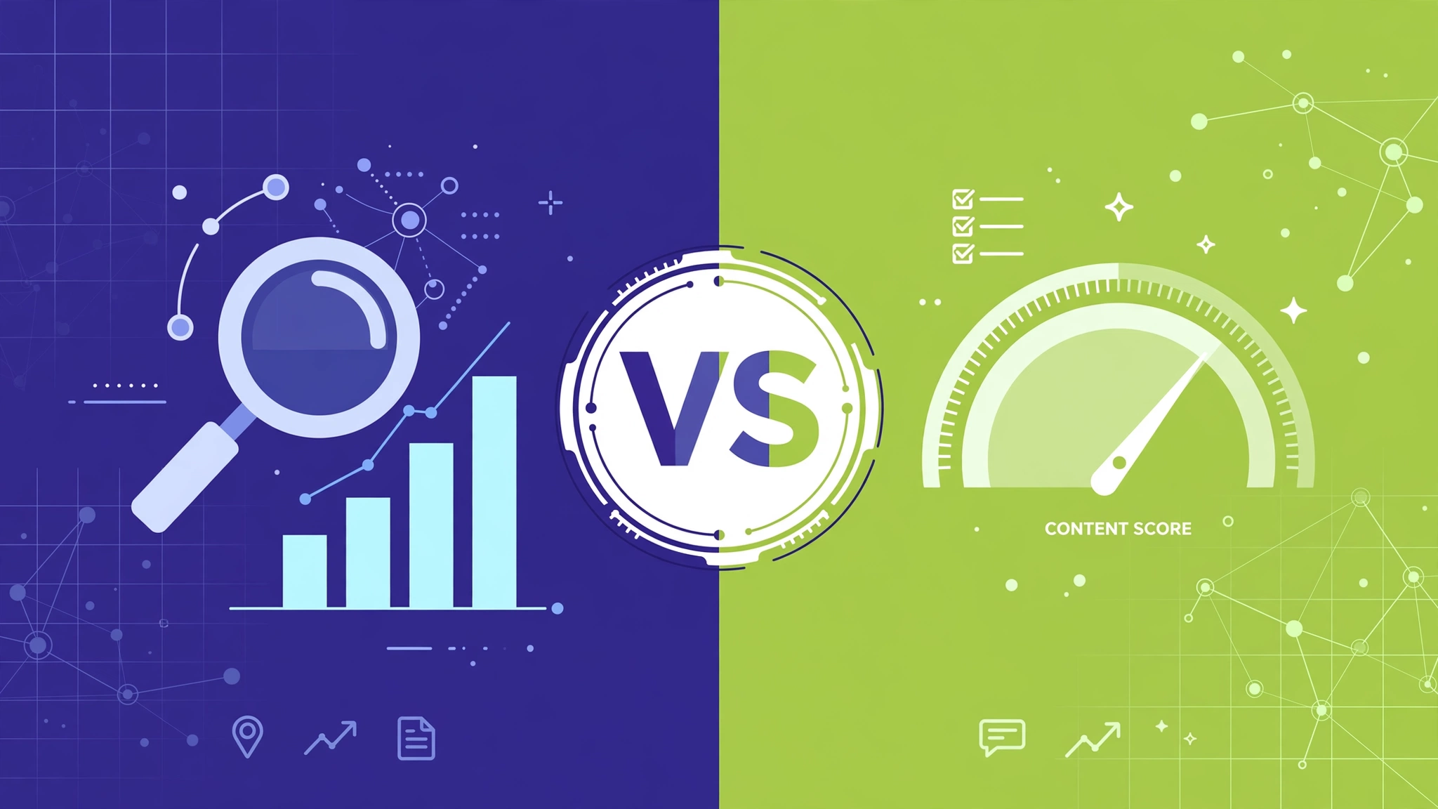 Surfer SEO vs Frase comparison – editorial illustration of two AI SEO content tools side by side